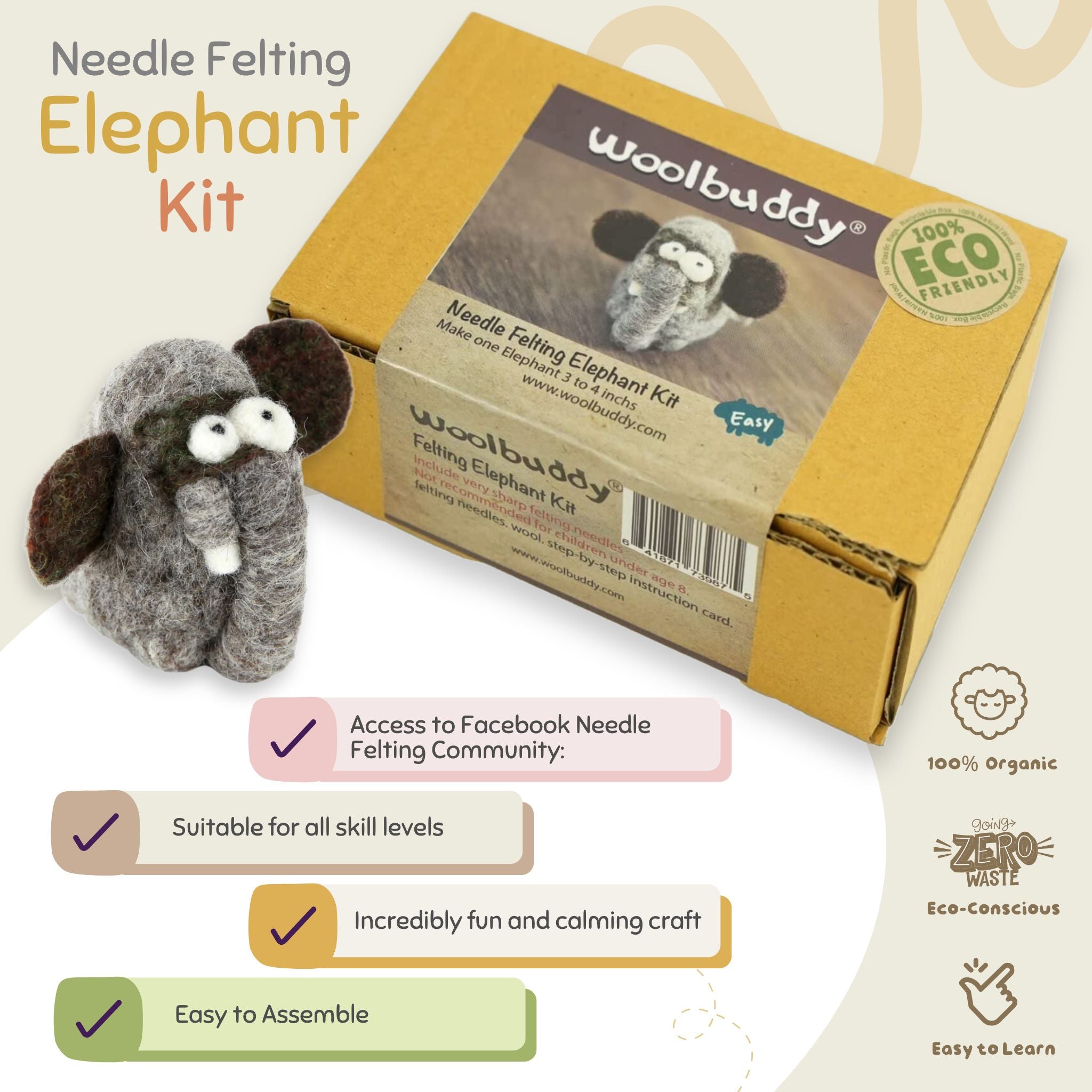 Woolbuddy Needle Felting Elephant Kit
